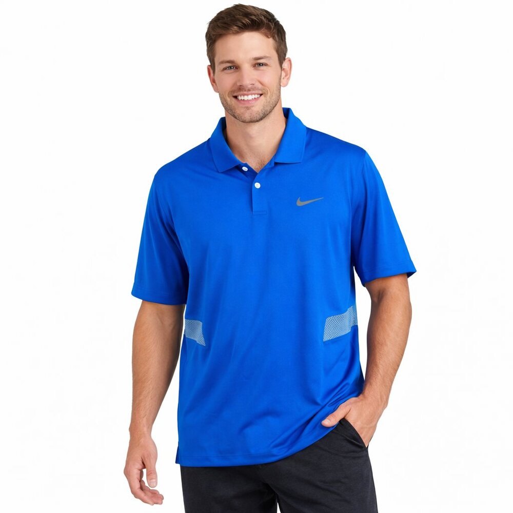 Nike Mens Sz XL Dri-FIT Blue‎ Gray Polo Golf Shirt Short Sleeve Logo On Front